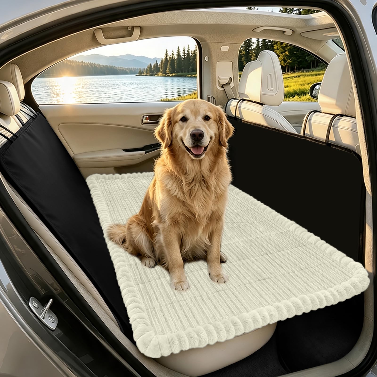 SYLC Dog Bed for Car Back Seat, Non-Slip Car Seat Cushion Cover Waterproof