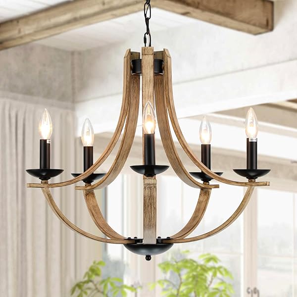 Rustic Faux Wood Candle Chandelier