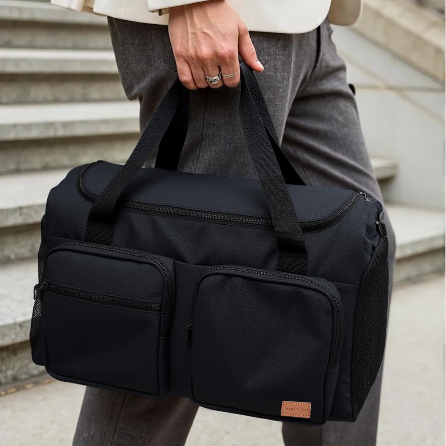 Travel Duffel Bags, Large Capacity Gym Bag for Men Women, Duffel Bag with Adjustable Strip for Travel, Airplanes, Sports(Black) - Image 5