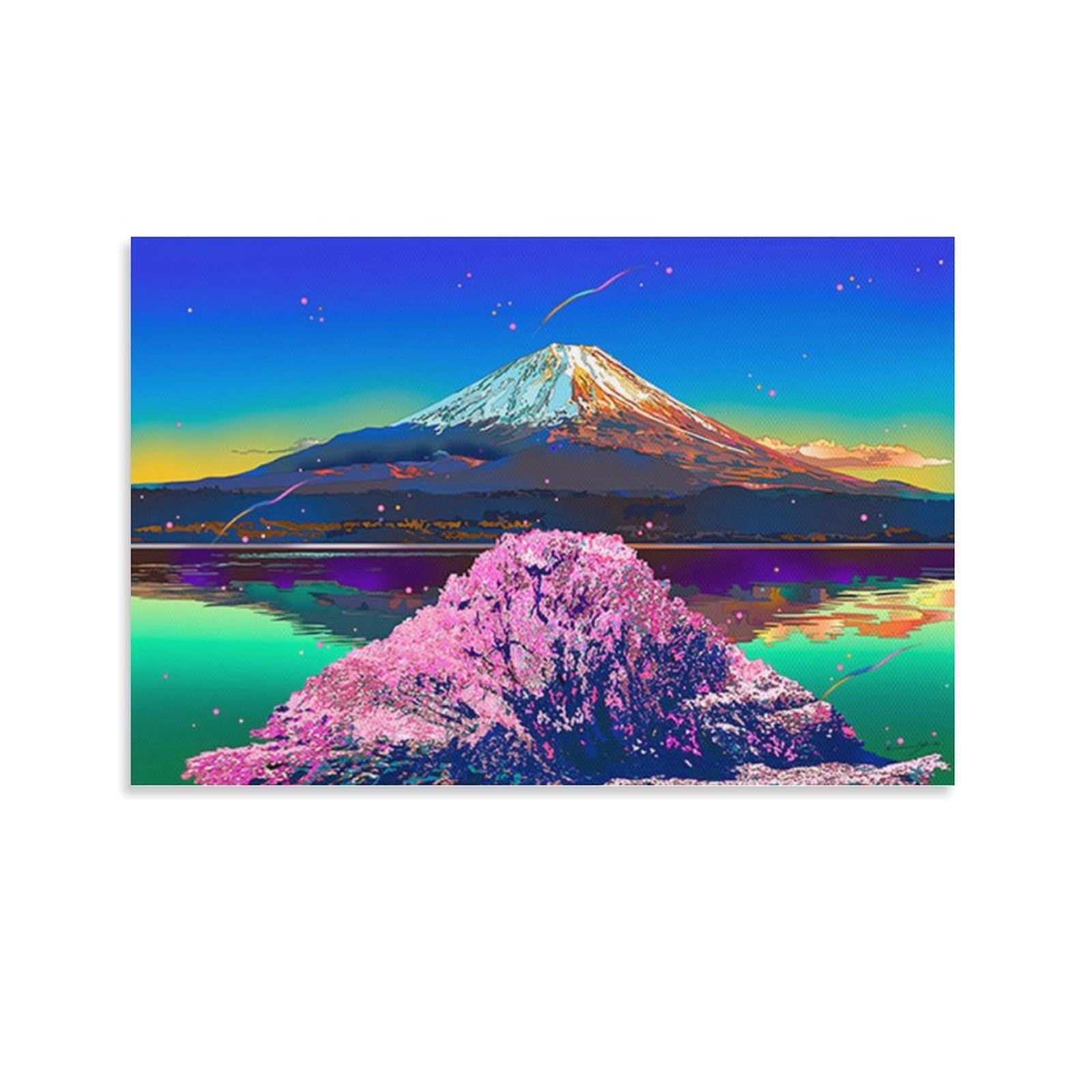 Amazon.co.jp: 鈴木英人《湖畔の桜富士》ポスター ウォールアート 部屋