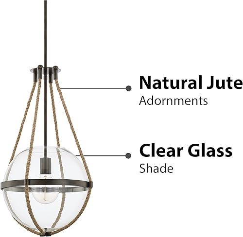 Miniatura 4 de Capital Lighting 327413NG Beaufort Coastal - Bata de yute natural con colgante de globo de vidrio transparente, 1 luz, 100 vatios, 23 pulgadas de
