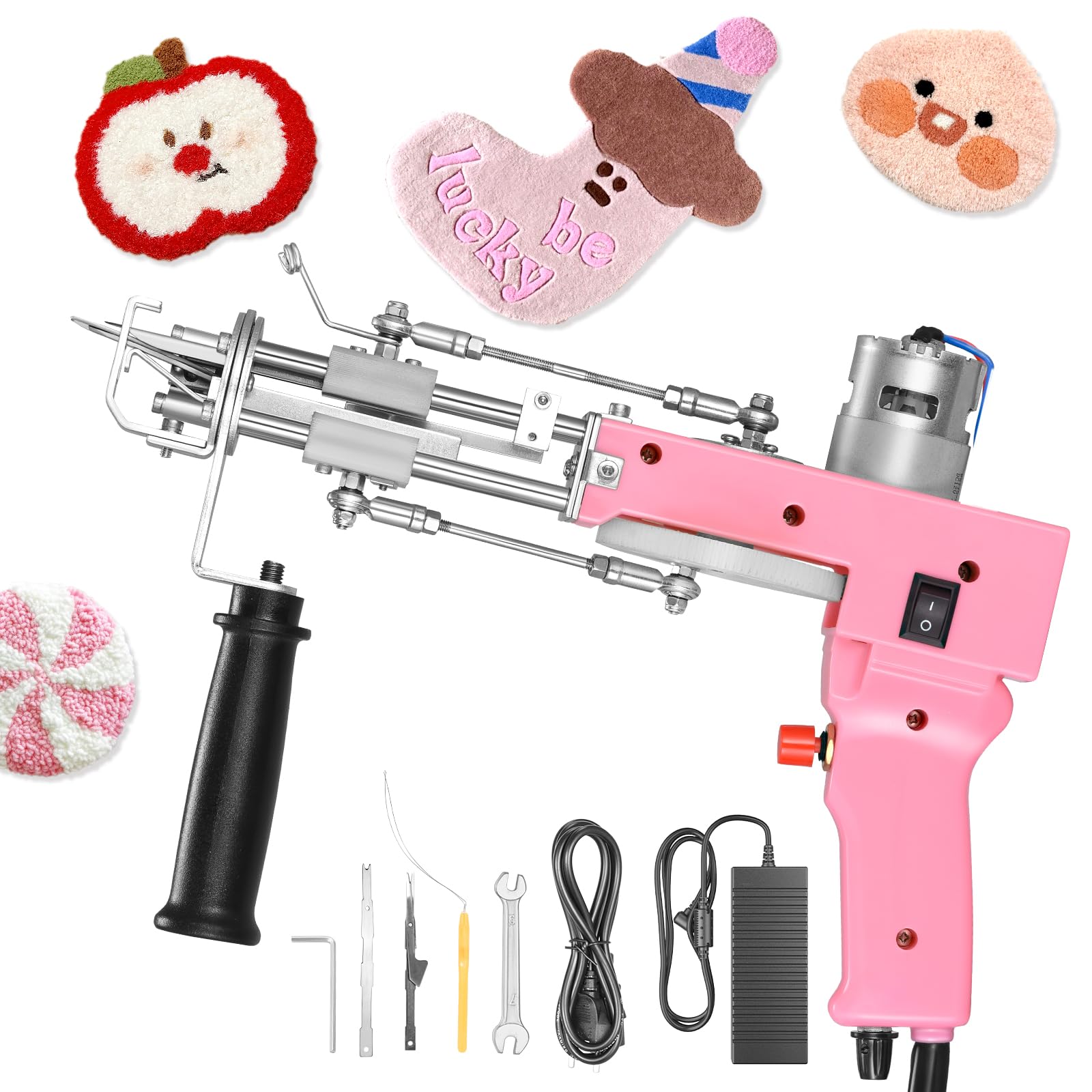 Tufting Gun 2 en 1,Pistola Tufting 5-40 Etapas/S Pistola de Tufting Eléctrica 7-21 mm Ajustable Máquina de Tejer Alfombras para Navidad Artesanía Alfombra Ropa Rosa