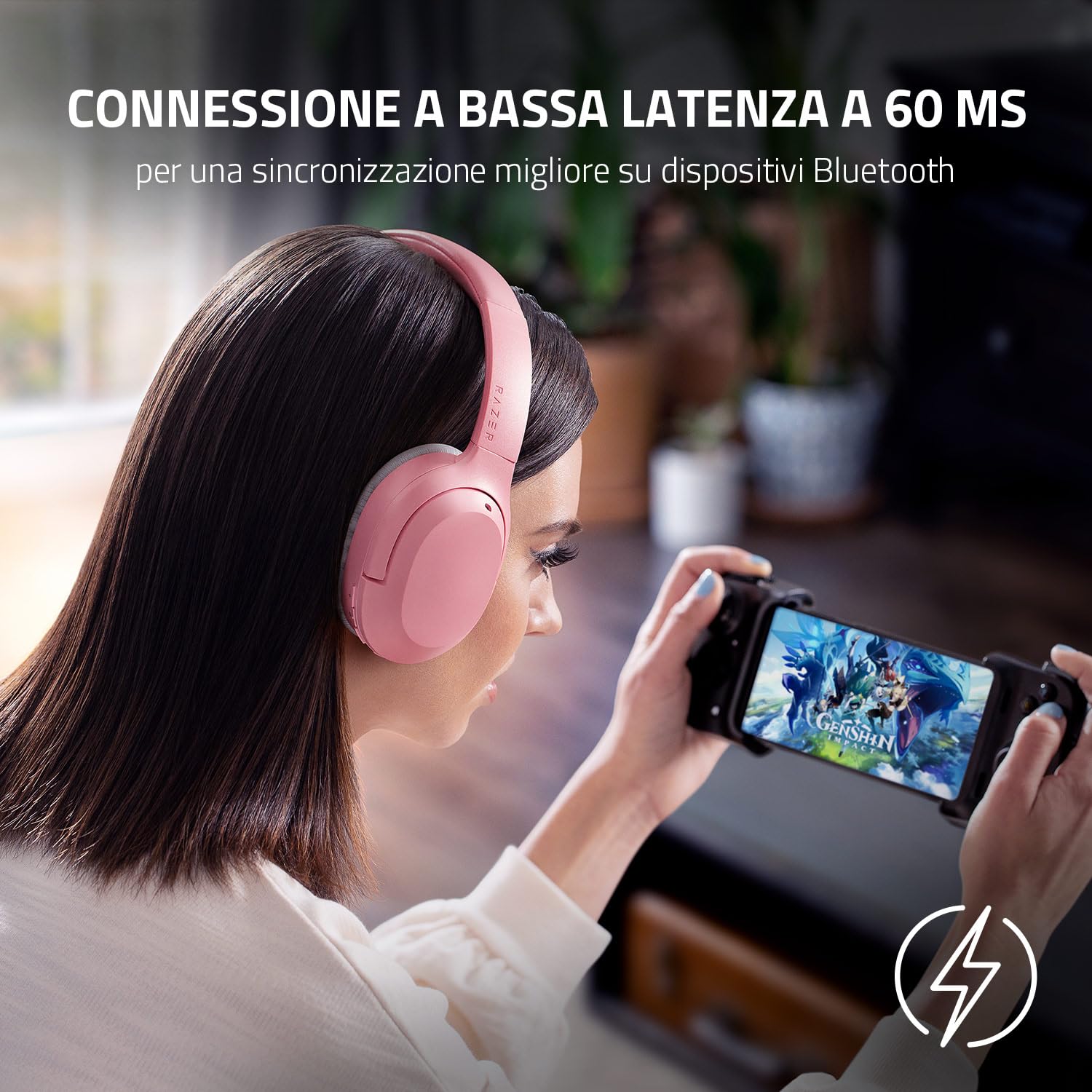 Razer Opus X - Cuffie Wireless a Bassa Latenza con Tecnologia ANC (Bluetooth 5.0, Connessione a Bassa Latenza a 60 ms, Driver da 40 mm con Calibrazione Personalizzata) Quartz Rosa
