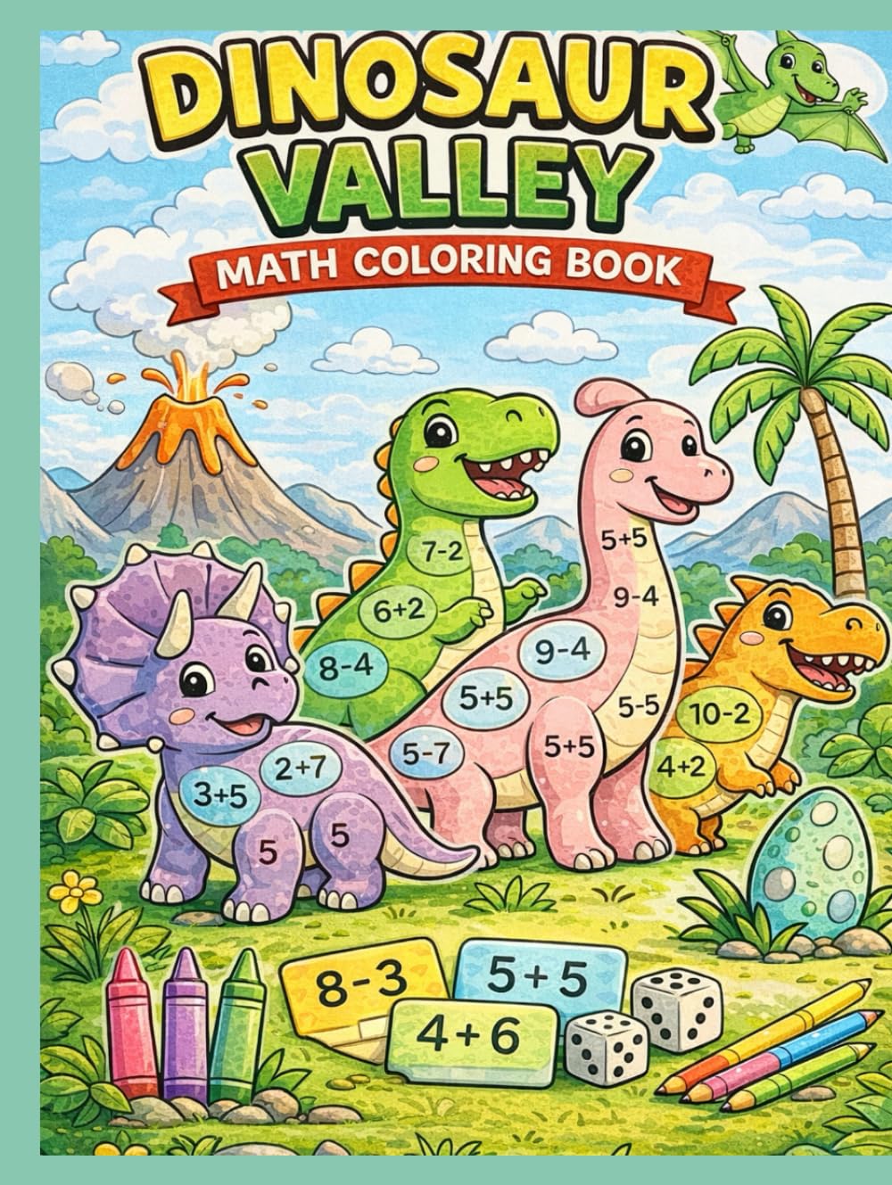 Dinosaur Valley Math Coloring Book for kids: Addition & Subtraction Coloring Workbook with Cute Dinosaurs for Preschool and Early Learners