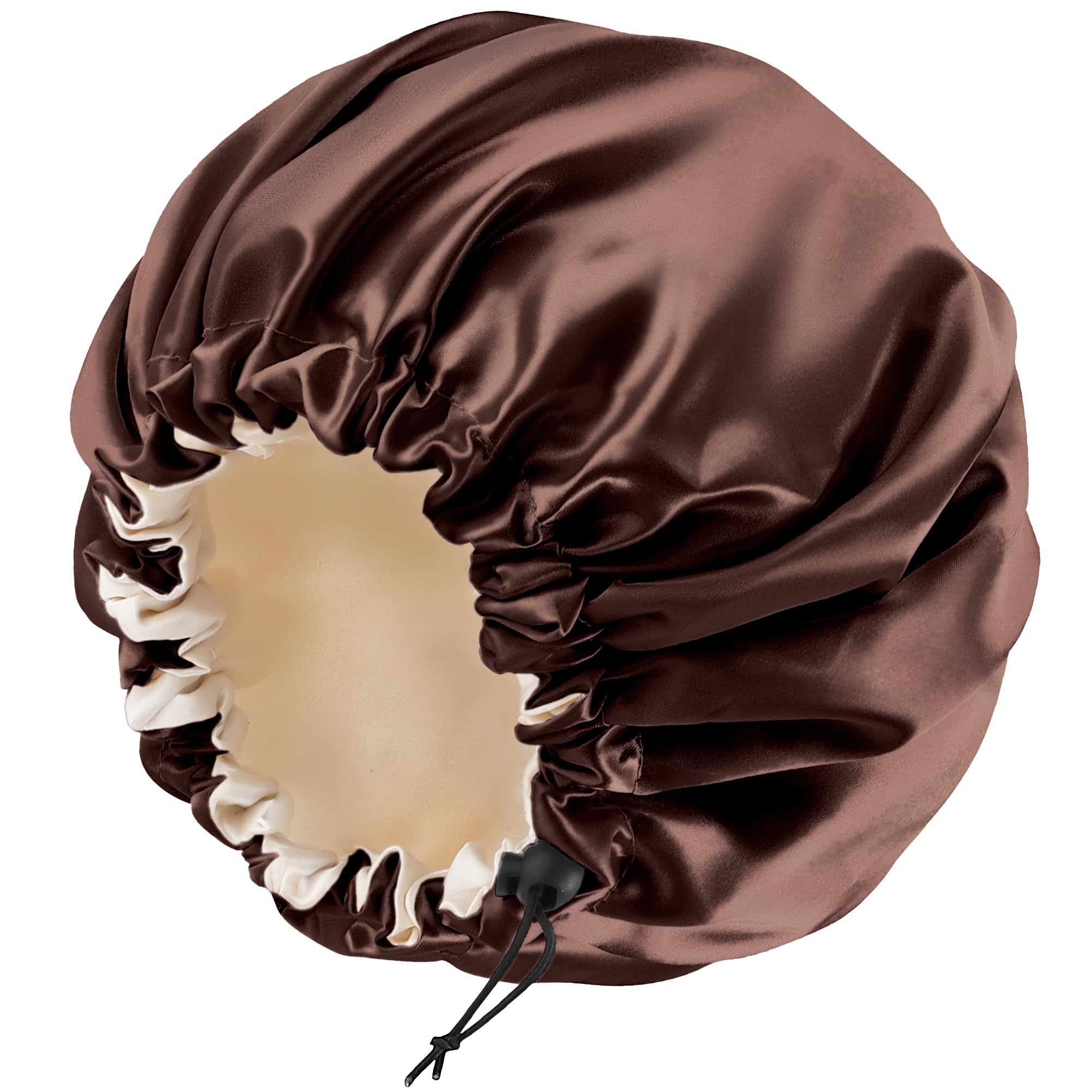 EdoneerySatin Silk Bonnet for Curly Hair, Braid Sleeping - Large Double-Layer Adjustable Brown Women's Headwear