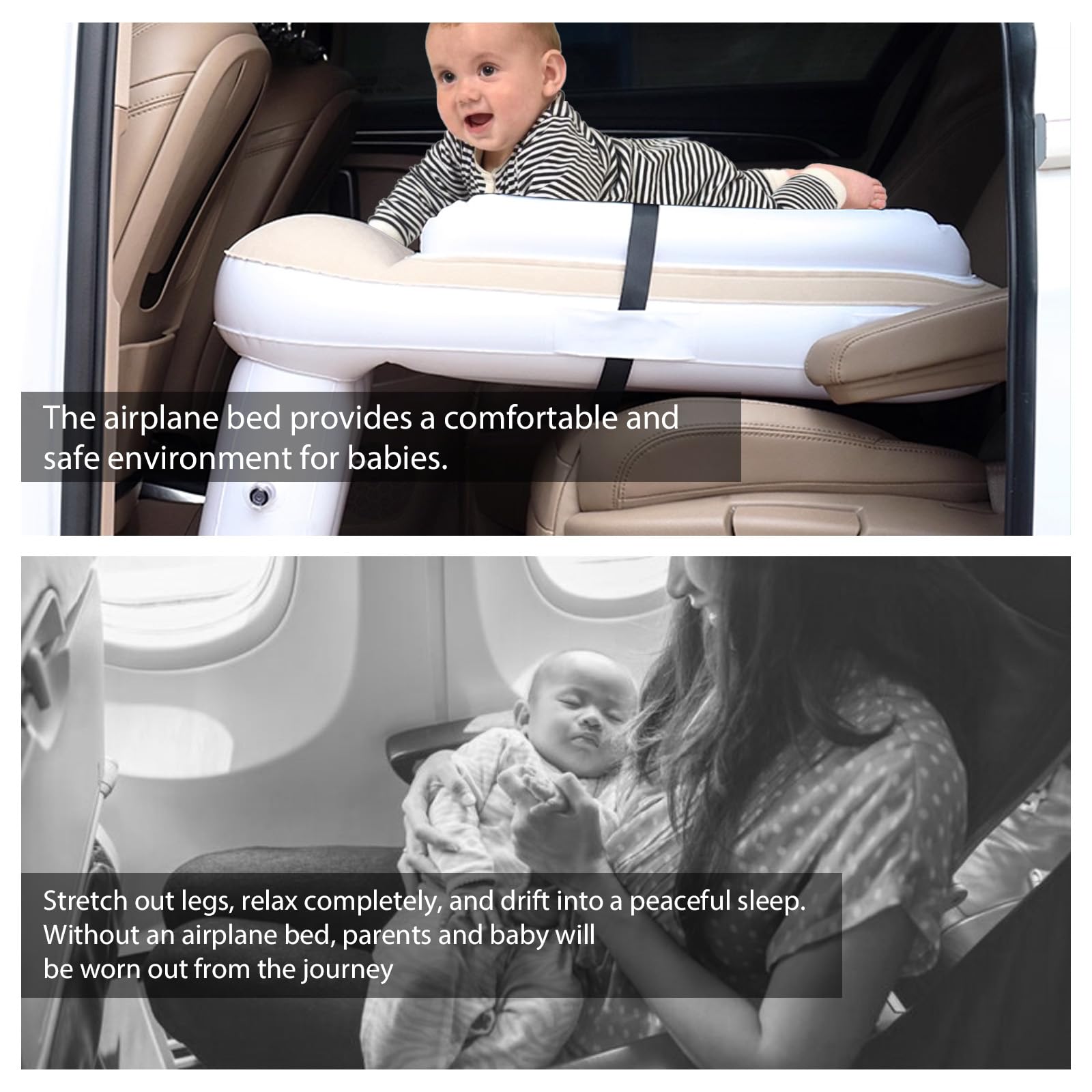 Lettino per aeroplano per bambini, lettino da viaggio gonfiabile per aeroplano, lettino per bambini con pompa ad aria, letto portatile con lati alti, estensione per sedile aereo e auto