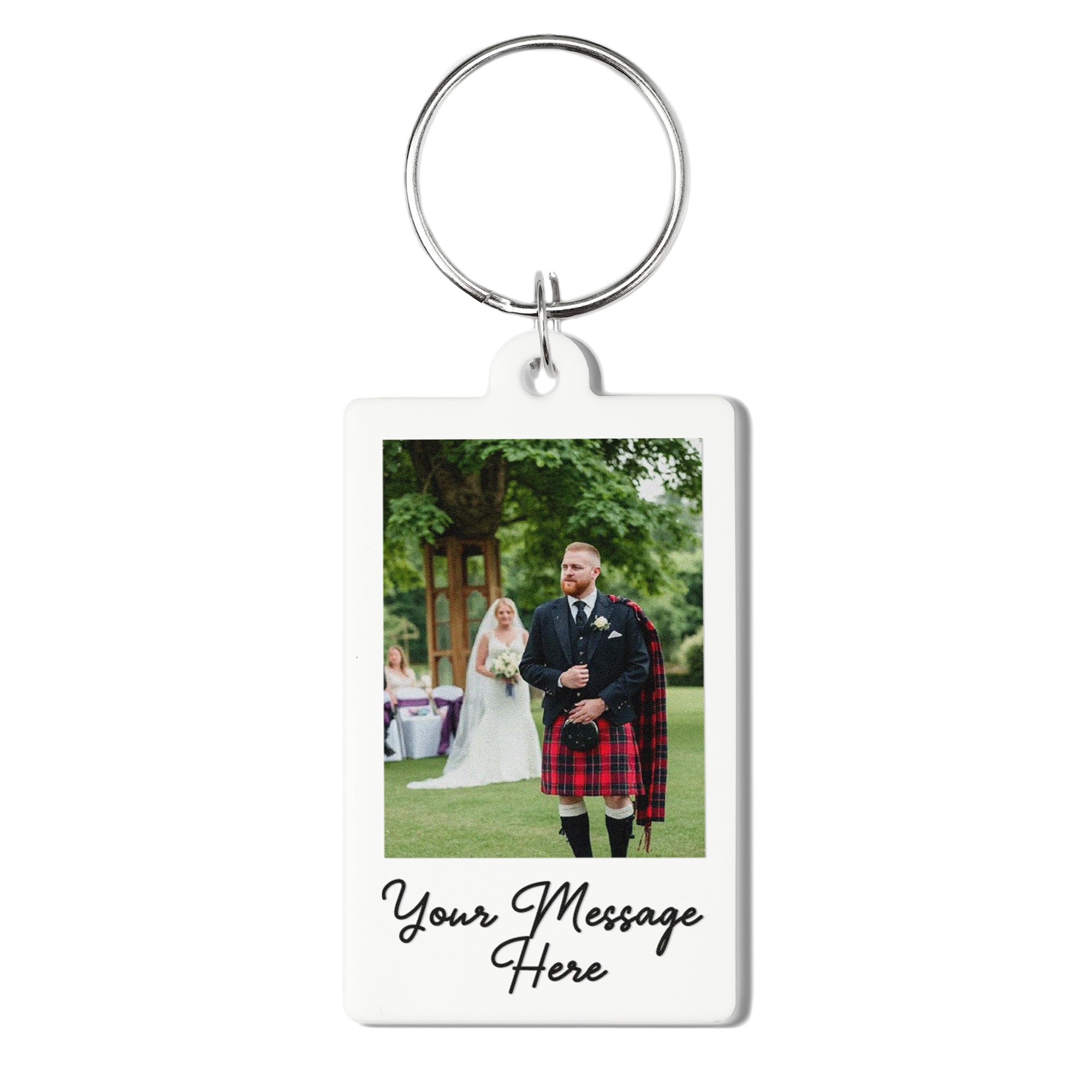 A1 Graphics Ltd Personalised Photo Keyring White Custom Message Keychain Gift for Boyfriend, Girlfriend, Mum, Dad, Anniversary, Birthday, Wedding, Christmas, Valentine’s Day Keepsake