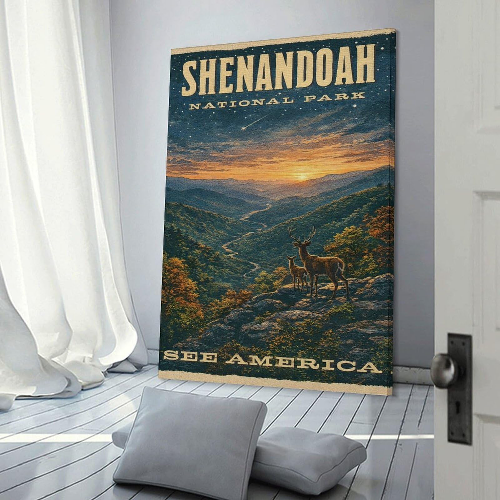 Junmoney Shenandoah National Park Vintage Canvas Wall Art, 20x30inch(50x75cm), for Living Room, Bedroom, Office Or Hallway, Versatile Wall Decor for Many Rooms