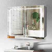 Vista 2 de Movo Botiquín iluminado con espejo para baño, 24 x 32 pulgadas de montaje en superficie con espejo y luz LED, gabinete de baño con puertas dobles