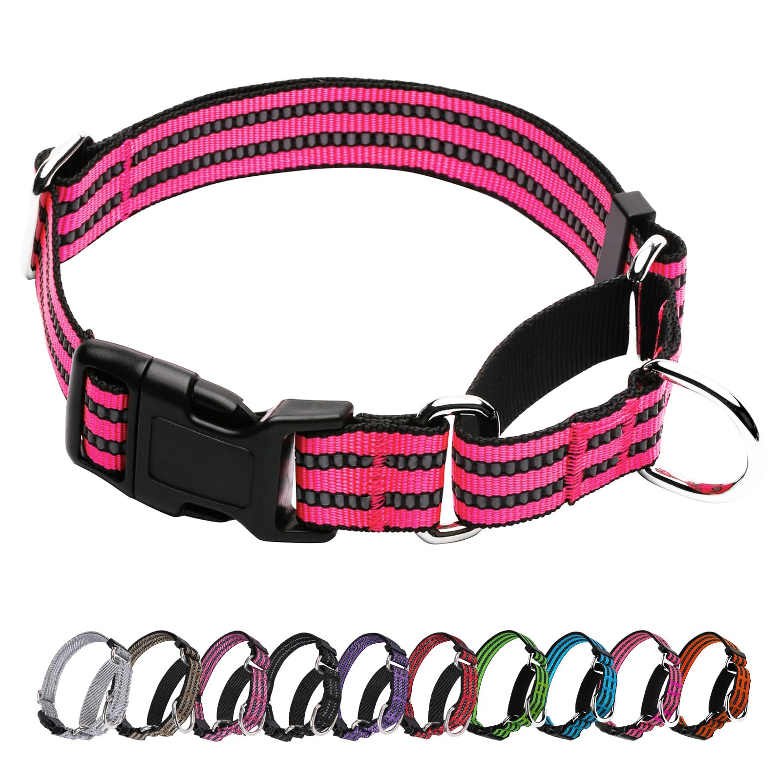 Photo 1 of JOYEEIIOO Martingale Dog Collar, Adjustable Nylon Reflective Collar with Quick Release Buckle (Hot Pink, Large)