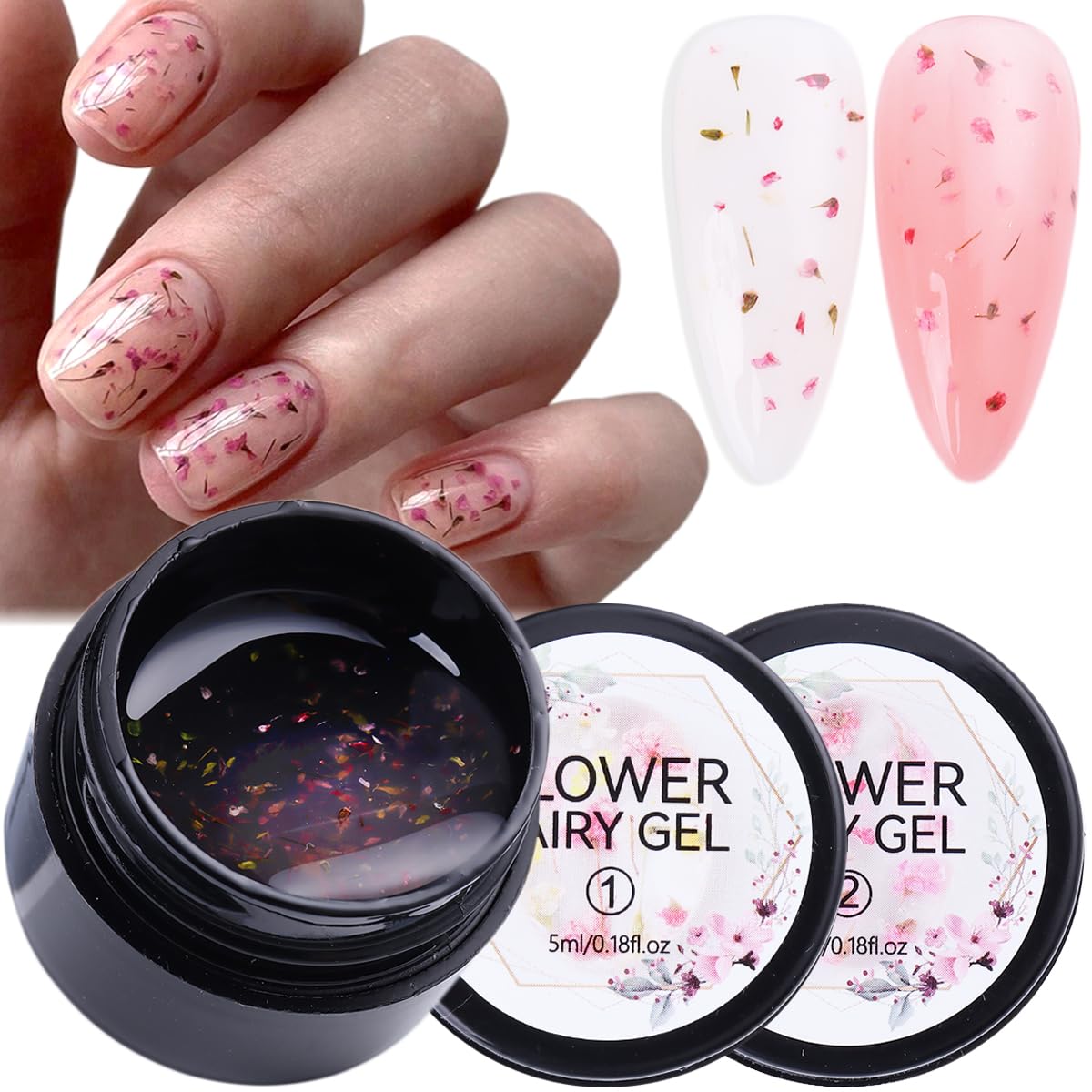 Fcozpjk Flower Gel Nail Polish 2PCS Floral Clear Nail Gel Soak Off UV LED Nail Polish Set Pink