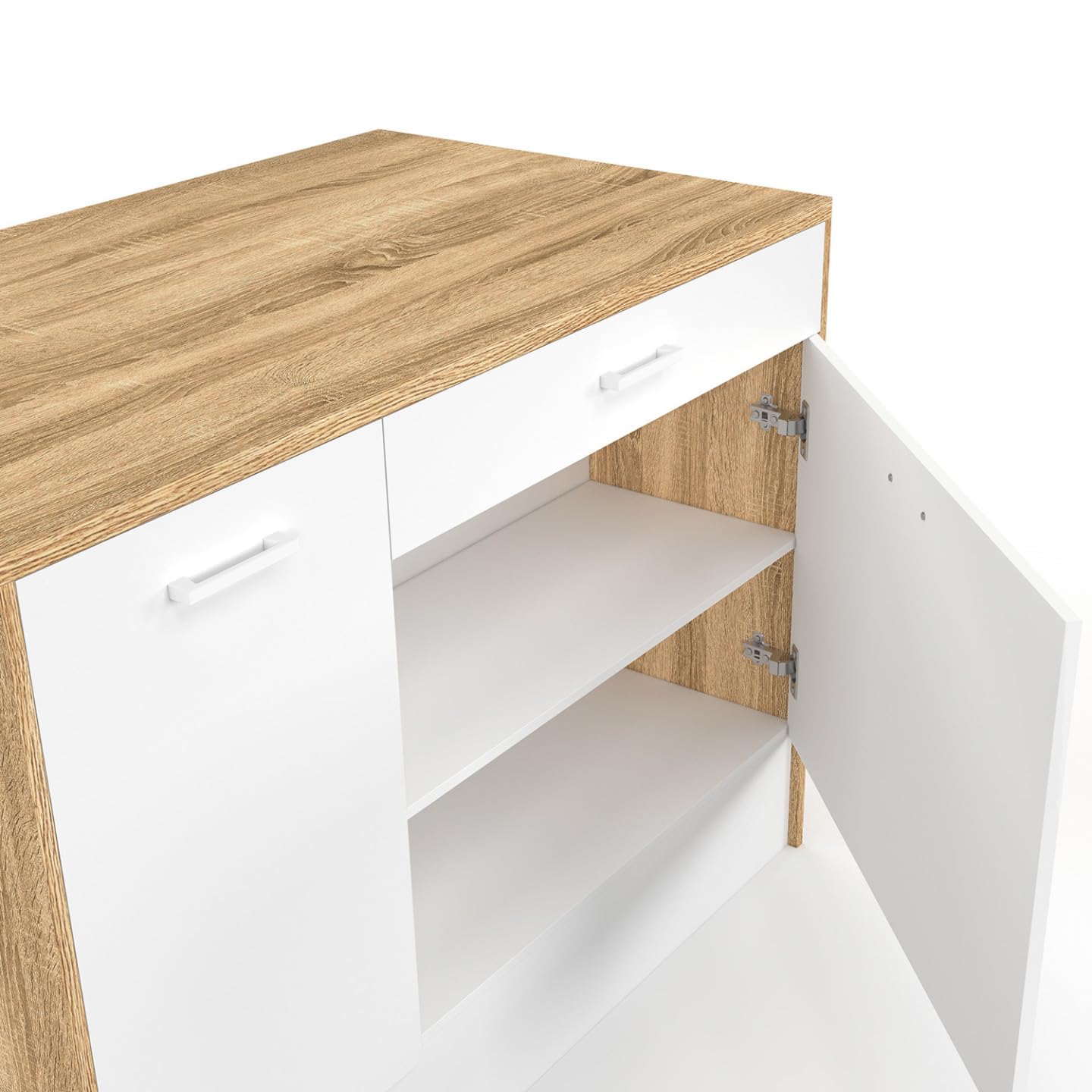 IDMarket - Ilot Central LIO Maxi capacité de Rangement Bois et Blanc