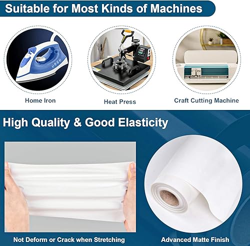 Miniatura 10 de VINYL FROG Rollos de vinilo de transferencia de calor color crema, vinilo crema para planchar de 12 x 25 pies para Cricut y Cameo, rollo de vinilo