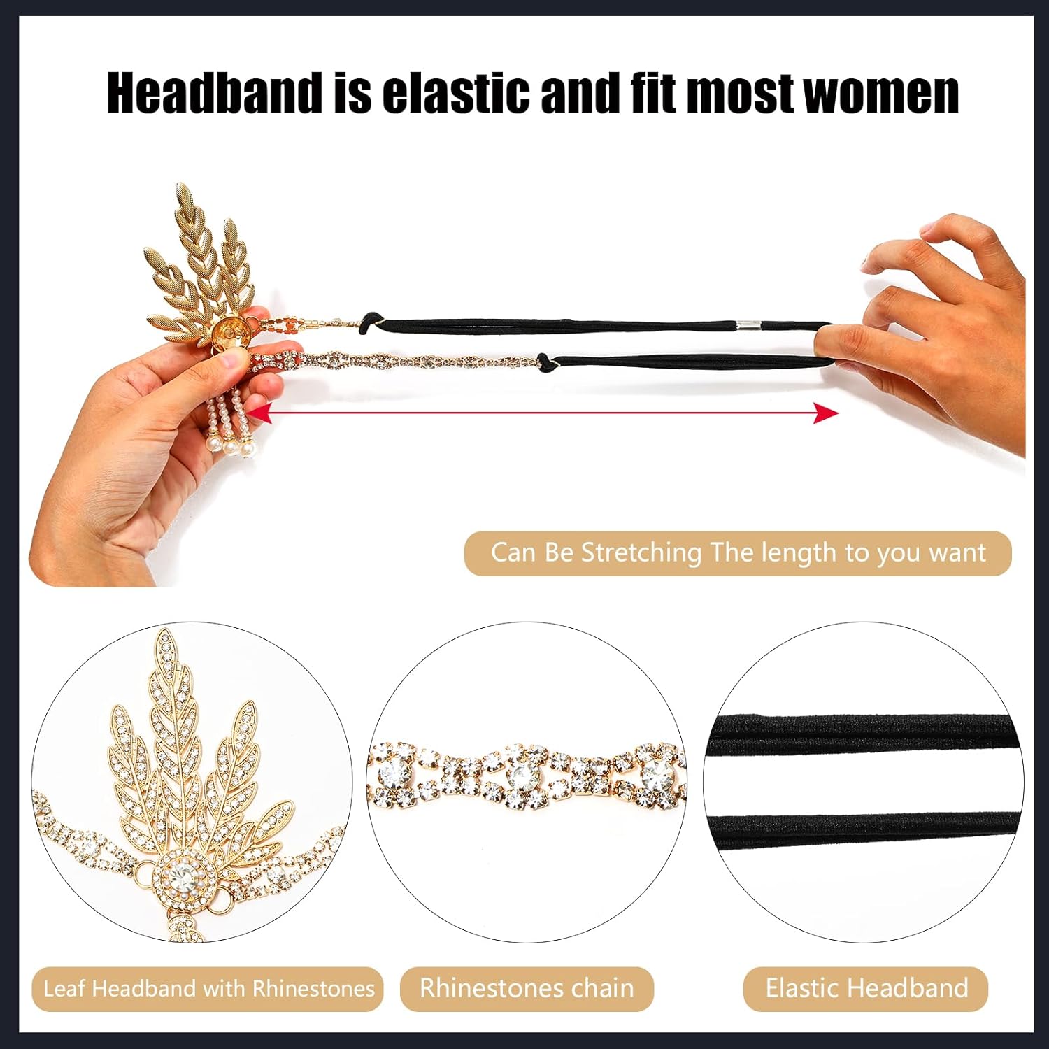iHUFeather Women 1920s Flapper Set with Headband Beaded Necklaces Earrings Gloves for Vintage Wedding Costume Accessories - Image 7