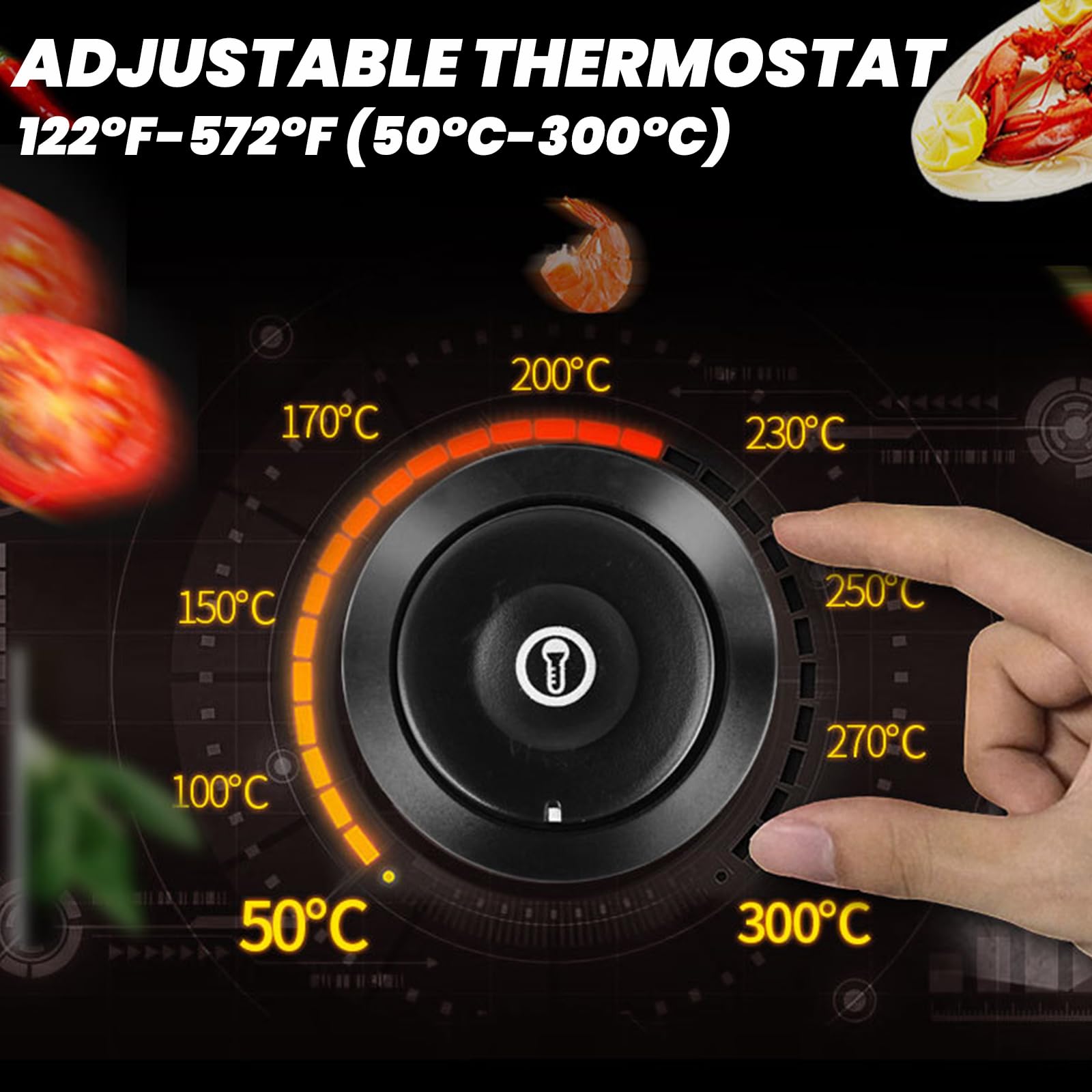 2900W 21.6Inch Piastra Elettrica Professionale Barbecue Griglia da Banco in Acciaio Inox Piana Antiaderente Controllo Termostatico Regolabile per Casa O Luoghi Commerciali