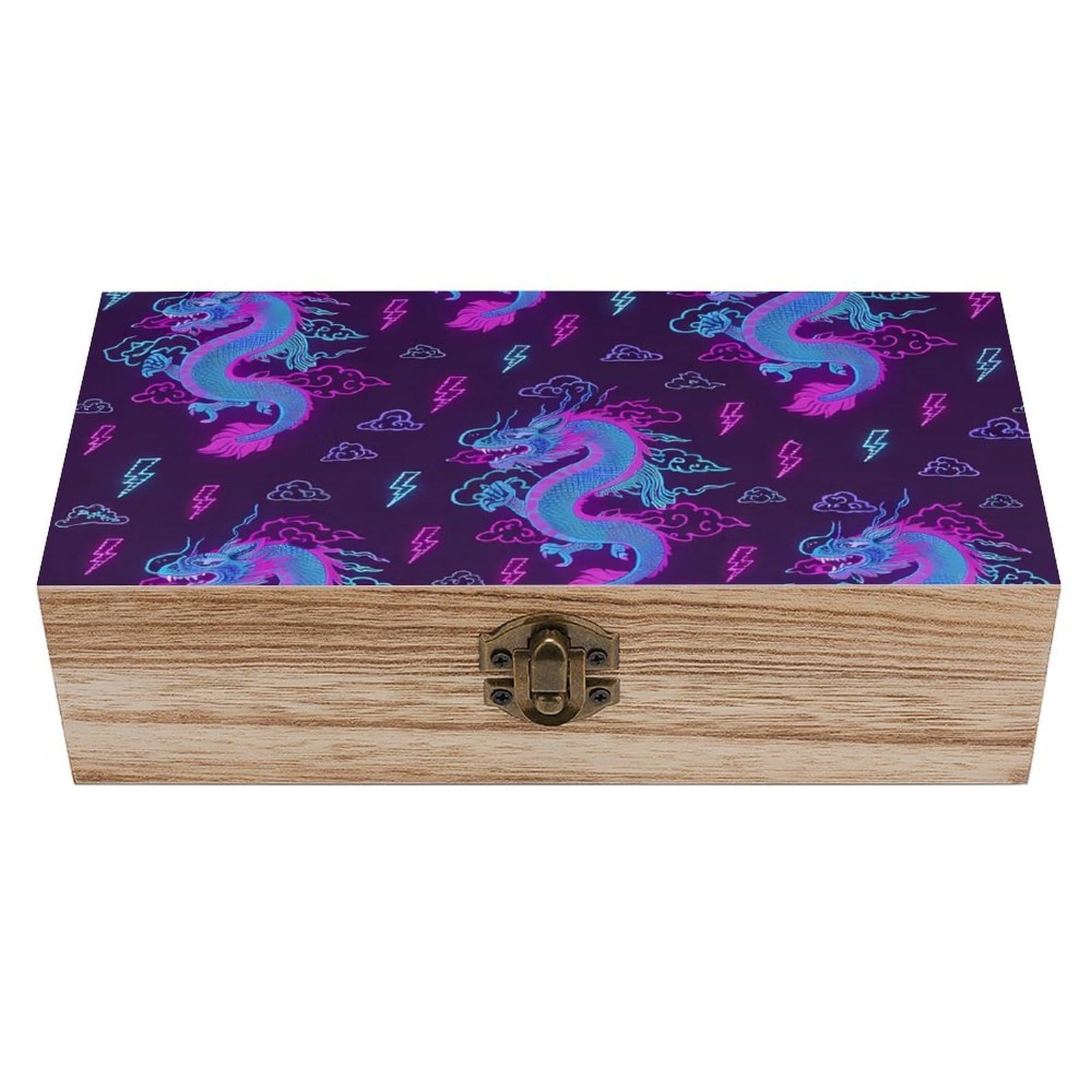 SMAZDFXX Purple Dragon Wooden Storage Box With Hinged Lid Decorative Front Clasp Keepsake Boxes