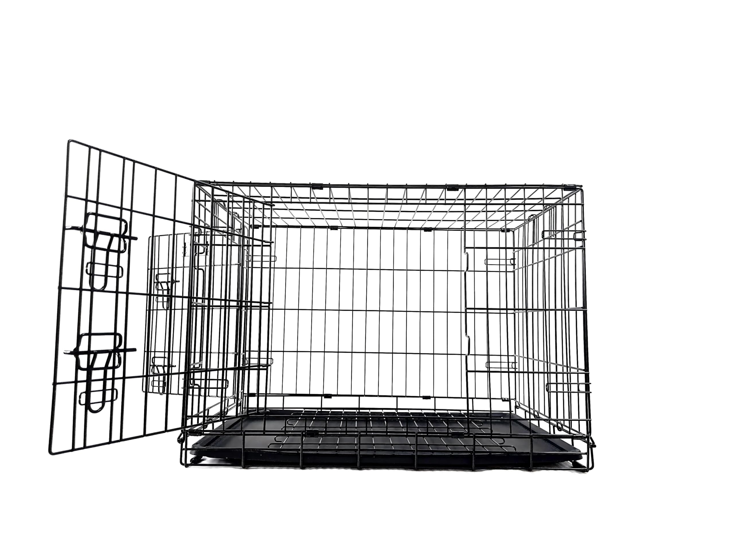 Simply Maison Hundekäfig M – klappbare Transportbox aus Metall, Stabiler Hundekäfig mit Kunststoff-Bodenschale, für kleine bis große Hunde & Katzen, schwarz | Größe M | 76cm(L) x48,5cm(B) x53cm(H)