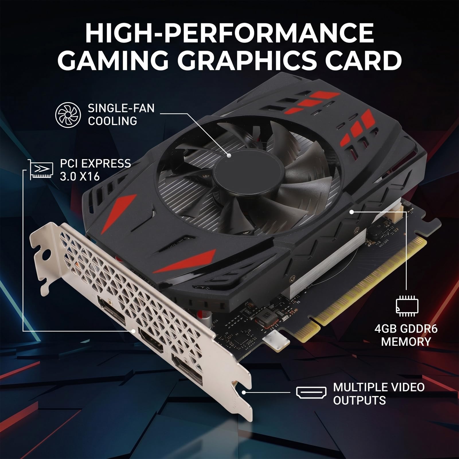 Jectse Scheda Grafica, GPU da Gioco GDDR6 da 4 GB a 128 Bit con PCI Express 3.0 X16, Supporto 1080p 1440p, Raffreddamento a Ventola Singola per Giochi per Computer