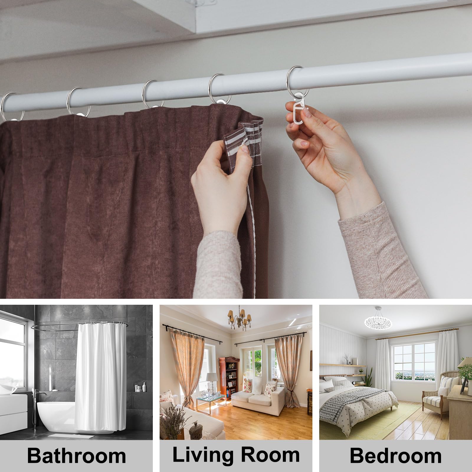 50 Pièces Anneaux De Rideaux En Métal Avec 50 Pièces Crochets De Rideau, Anneaux De Rideau De Douche Curtain Rings Pour Fenêtre Porte Douche, 32 Mm De Diamètre Intérieur - Argent