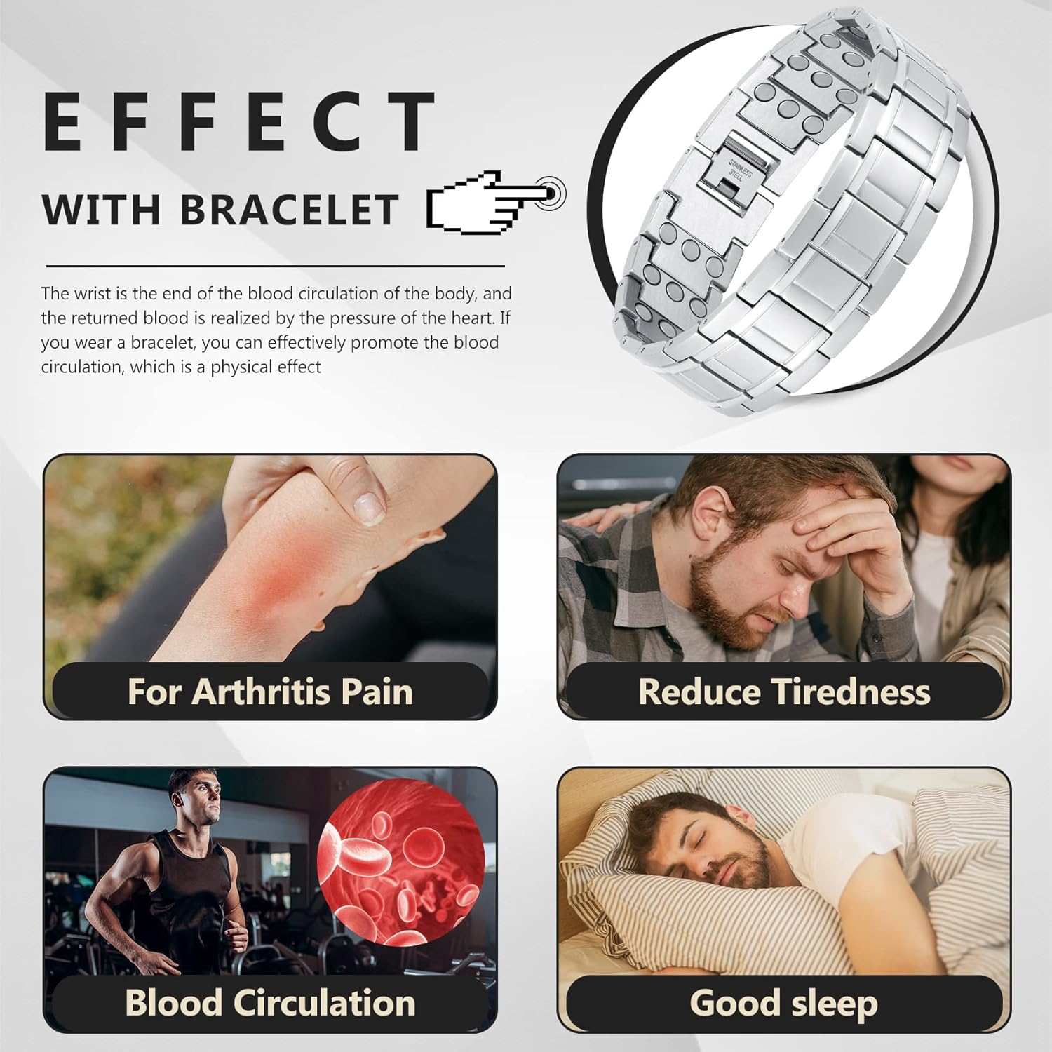 Feraco 3X Magnetic Bracelets for Men Titanium Steel Magnetic Bracelet with 3 Rows Magnets (Gunmetal) - Image 5