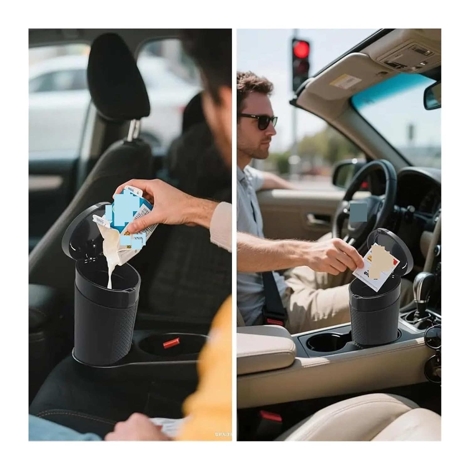 Fit for car Trash Can with Lid, 2 Pack Waste Bin with Leakproof Structure, Portable Storage Bin for Vehicle and Office Use(BlackSilver2)
