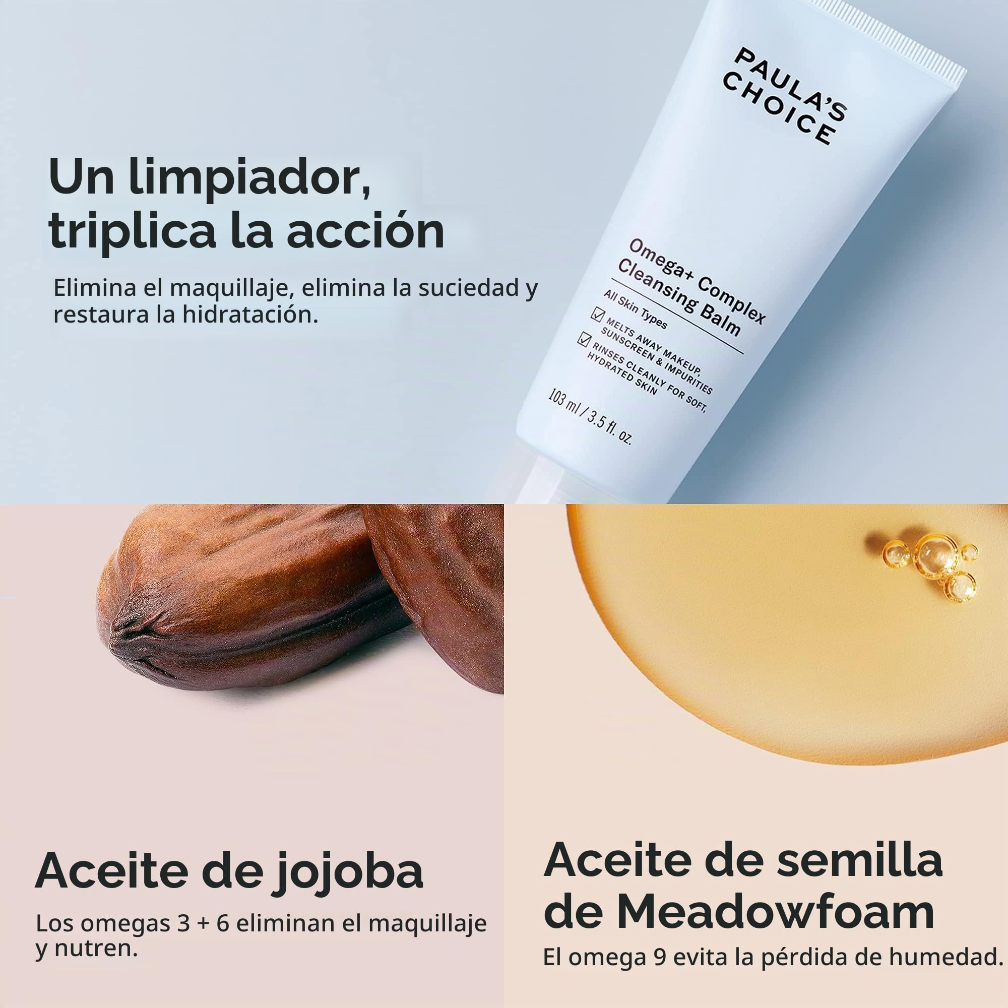 Paula's Choice Omega+ Bálsamo, Limpiador Facial, 103 ml | Detergente per il Viso - Hidrata la Piel, Elimina el Maquillaje - Brinda un Aspecto Radiante a la Piel - con Aceite de Jojoba