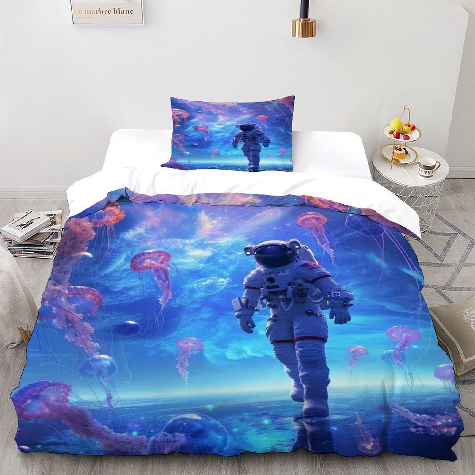 Parure de lit sans repassage housse de couette astronaute microfibre ado