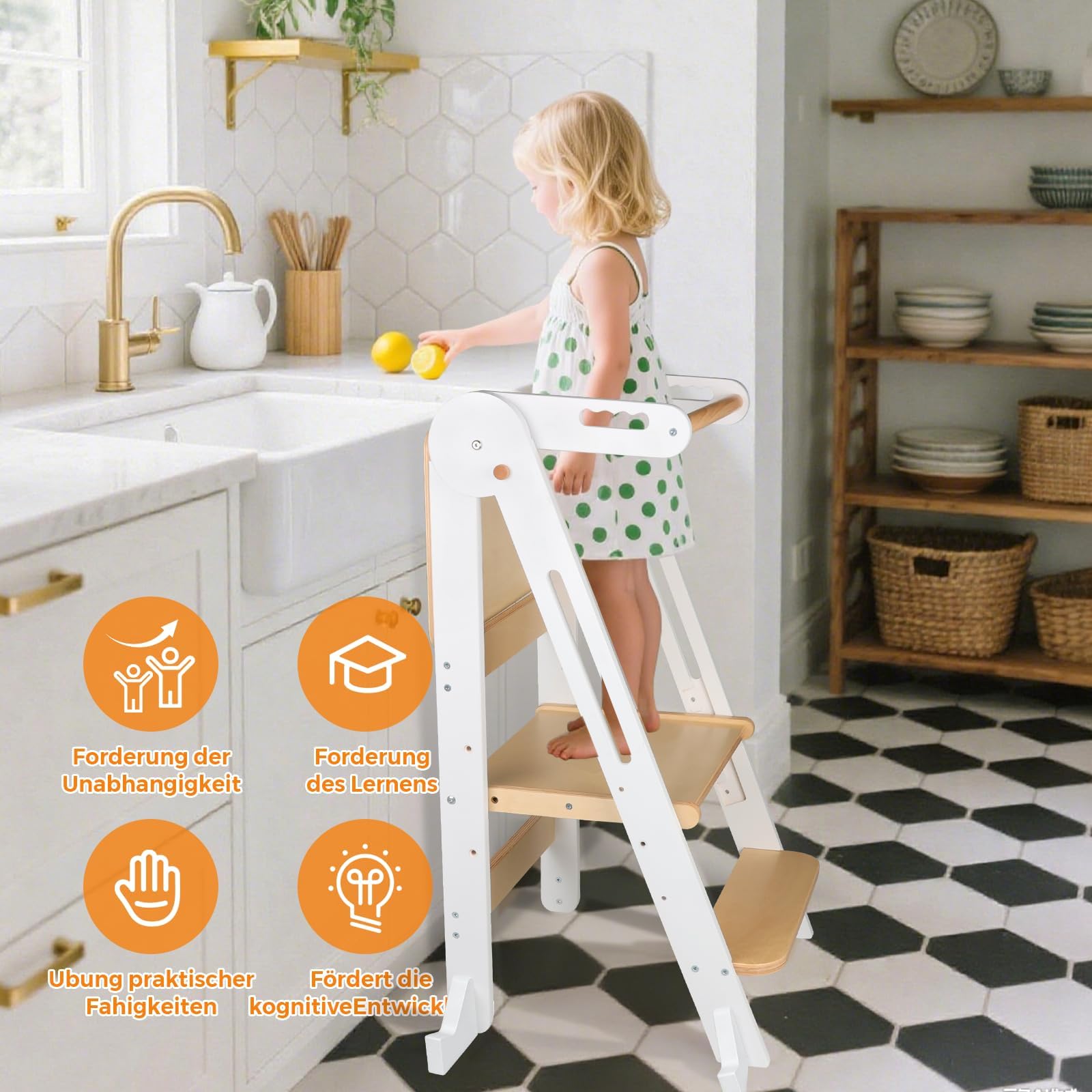 Lernturm ab 1 Jahr | 2 in 1 Learning Tower für Kinder | Klappbare Tritthocker mit Reißbrett | Lernturm Für Kinder, für Küche Tisch Bad