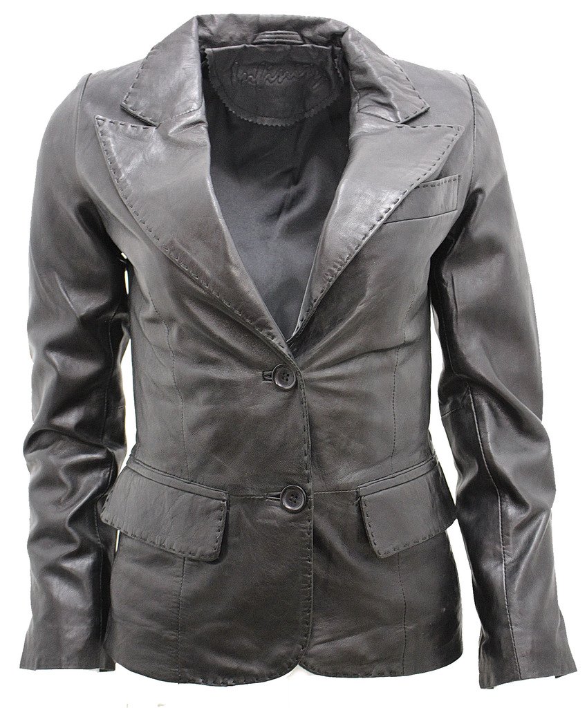 Infinity Leather Women's Black Casual Leather Blazer Jacket 16
