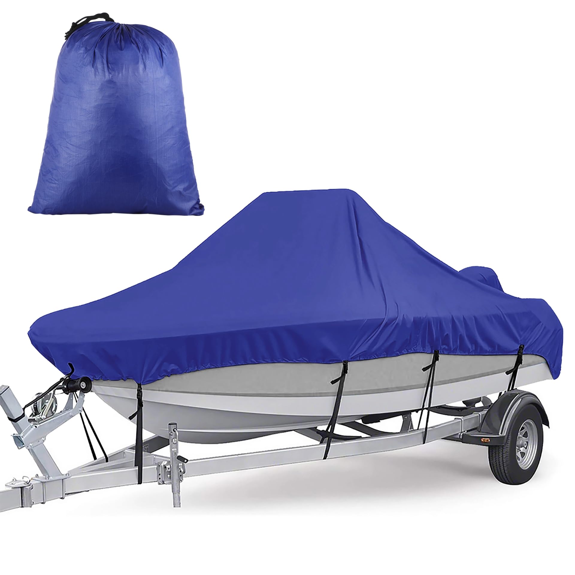 Boat Cover, All-Weather Mooring and Trailering Boat Cover for V-Hull Runabouts Outboards and I/O Bass Boats, Fits up to 17-19ft Long and 96in Wide V-Hull Runabouts Bass Boats,Blue (17-19FT)
