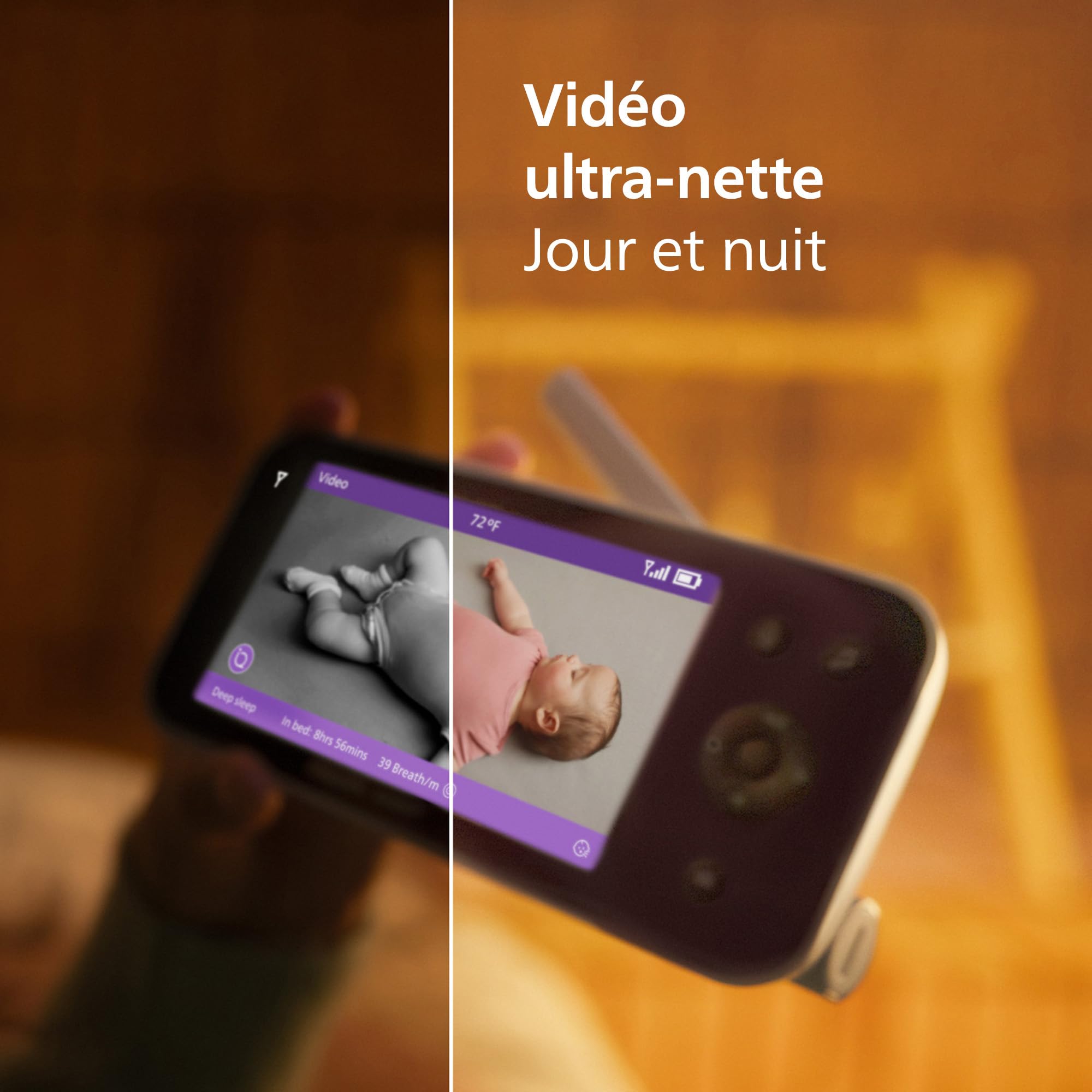 AVENT Philips Babyphone caméra Premium avec appli – caméra HD 1080 px, Suivi IA Sommeil et Respiration, interprétation des Pleurs, certifié Dekra cybersécurité maximale, Fixation Murale, SCD974/26