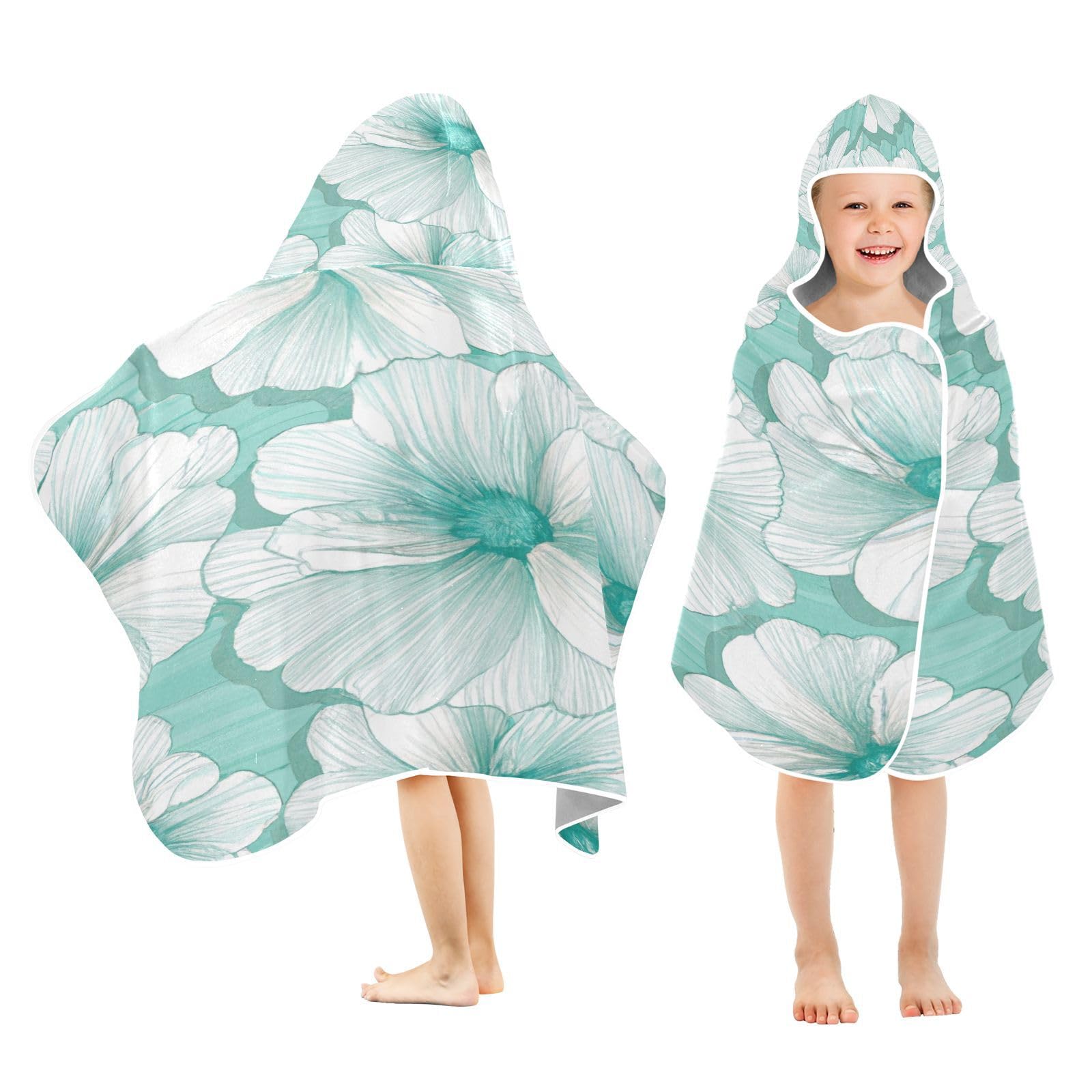 Kigai Flowers Hooded Beach Towel for Kids Soft Absorbent Quick Dry Bath Towel with Hood Lightweight Toddler Shower Pool Bath Wrap for Boys Girls