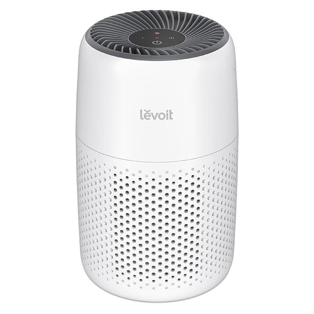 Levoit Core Mini-P compact desktop air purifier in white, a small cylinder sized for a nightstand or desk. | Mubboo