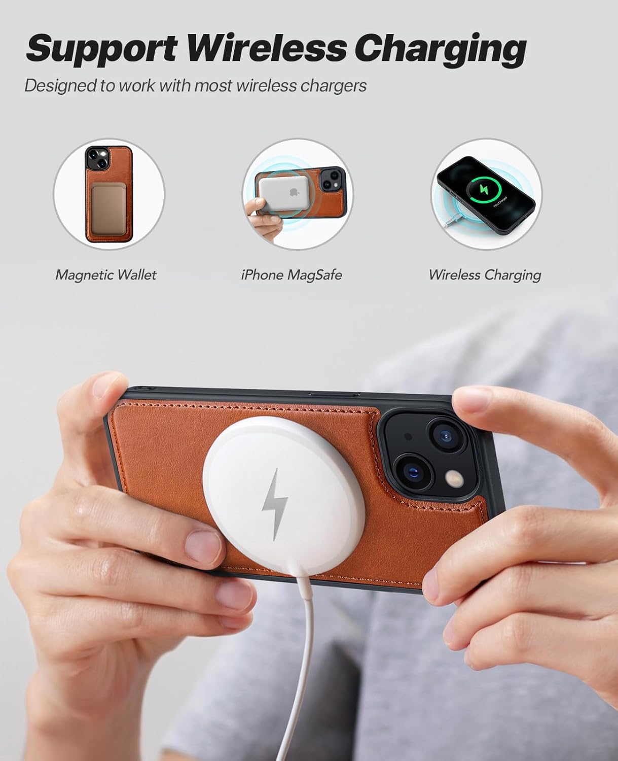 OCASE for iPhone 15 Case Detachable Wallet Case with Card Holder, 2 in 1 Pu Leather Flip Folio with RFID Blocking Stand Wrist Strap Shockproof Phone Cover 6.1 Inch 2023, Brown