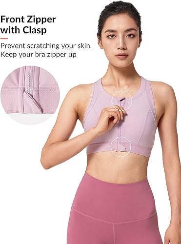 Miniatura 4 de Yvette Sujetadores deportivos de alto impacto para mujer, con cremallera frontal, brasier deportivo de talla grande para entrenamiento, fitness,