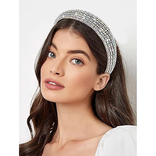 Miniatura 2 de Wecoe 1 diadema de diamantes de imitación para mujeres y niñas, diadema gruesa acolchada con purpurina brillante, diadema de diamantes plateados,