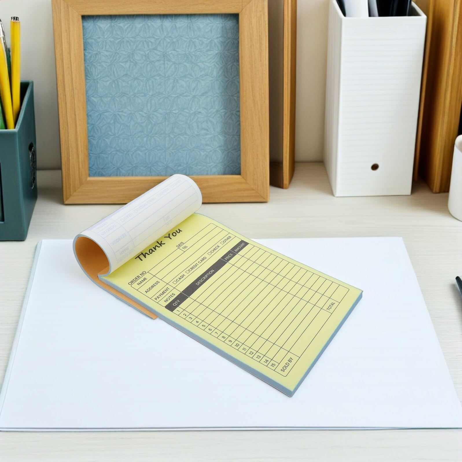 CLISPEED Lot de 2 carnets de factures pour petite entreprise avec formulaires de reçus sans carbone et dos en carton, bloc-notes en 2 parties pour suivi des achats de restaurant et de détail, 100