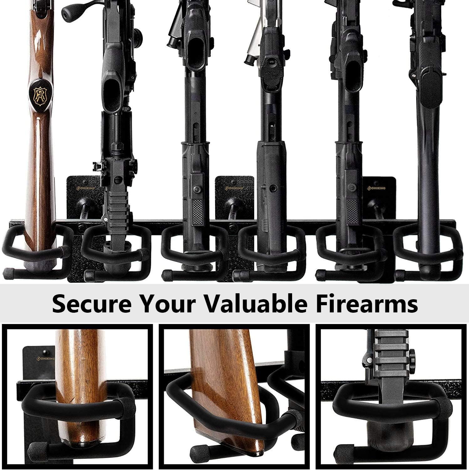 GOHIKING Metal Gun Rack Wall Mount Rifle Shotgun Hooks Hold 6 Pcs and Bow Mount Hangers with Soft Padding Heavy Duty Wall Gun Rack Display Stand : Sports & Outdoors