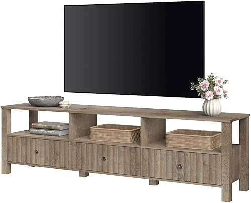 Miniatura 8 de FITUEYES Soporte de TV de 70 pulgadas para televisores de hasta 75 pulgadas, centro de entretenimiento de granja para consola de TV de 556575