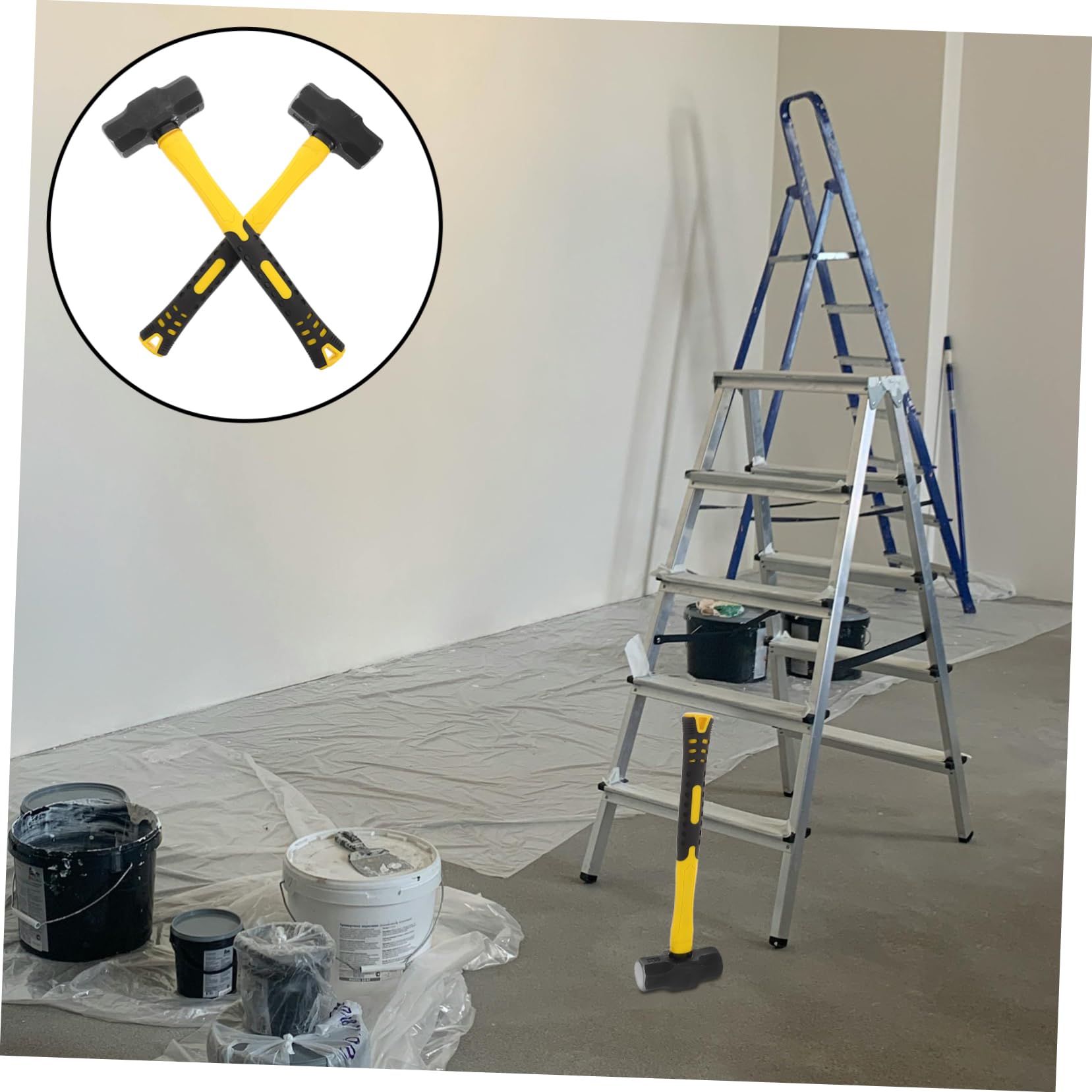 Martillo Octogonal de Acero al Carbono 2 Piezas para Demolición | Mango Ergonómico, Resistencia al Impacto, Uso en Renovación y Construcción, Color Amarillo