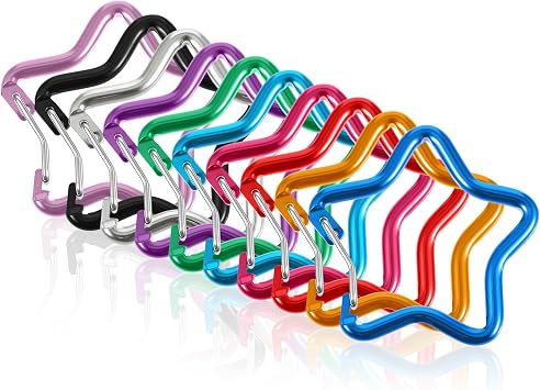 Tyqour 10PCS Cute Carabiner Clips Star Carabiner Multicolor Aluminum Shaped Spring Snap Hook for Outdoor Fishing Hiking Traveling Keychain Backpack10 Colors