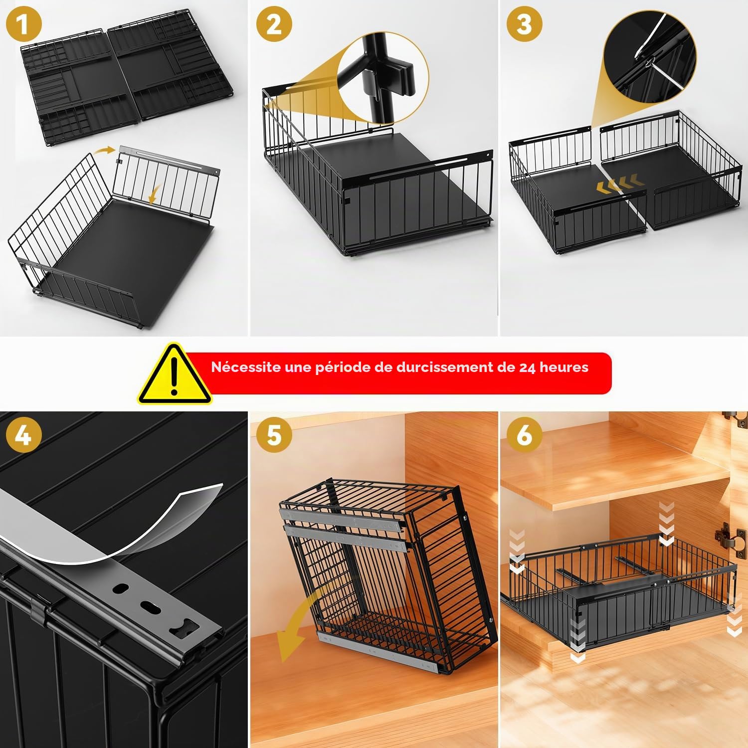 Lot de 2 Tiroirs Coulissants pour Placard de Cuisine - Organisateur de Rangement Coulissant Extensible, Largeur Réglable de 30 à 51 cm, Sans Perçage, Universel pour Cuisine, Salle de Bain, Dressing
