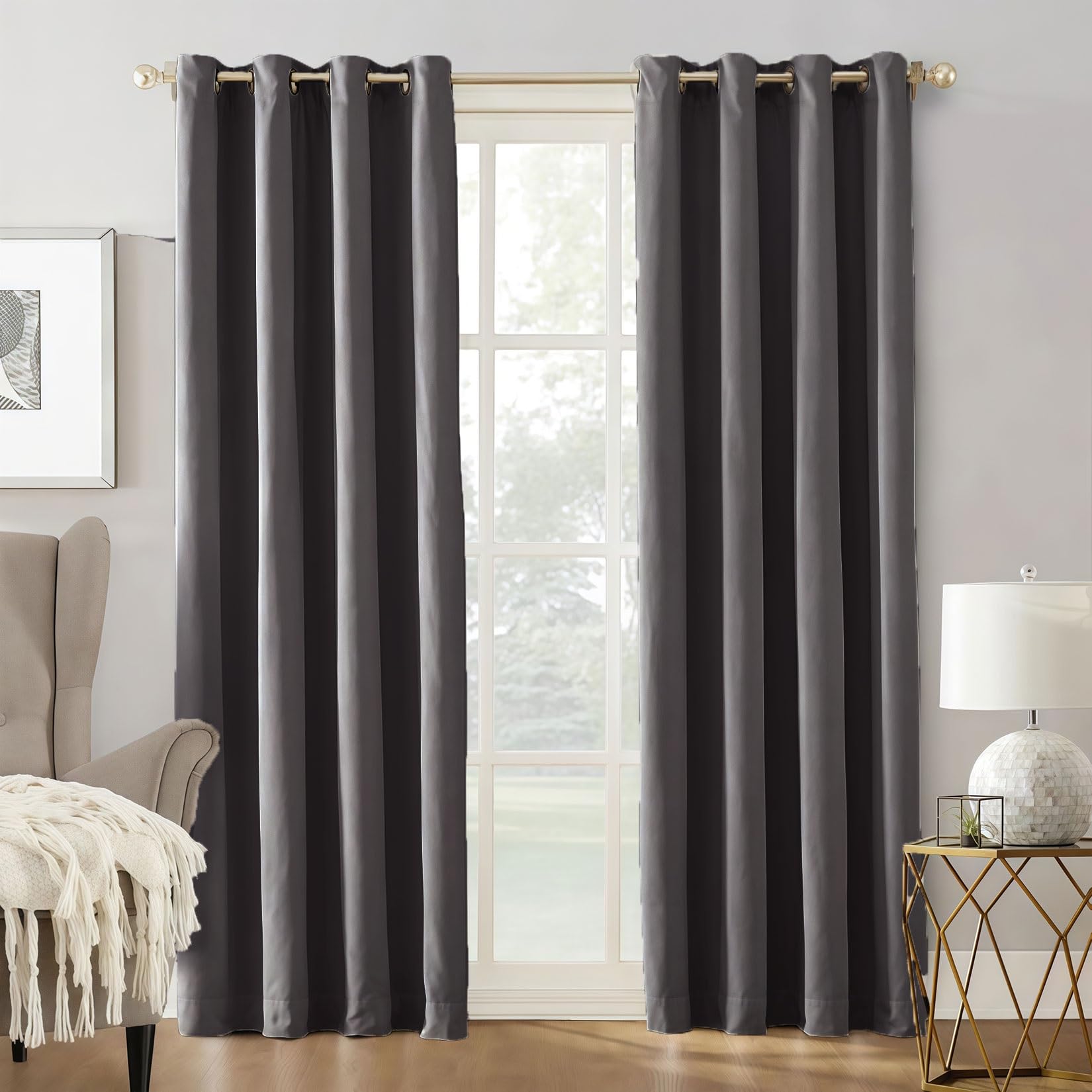 Liujyuan Dark Grey Blackout Curtains 155 X 275 Cm Room Darkening, Privacy Protection Eyelet Curtain, Window Curtain Insulated Soundproof For Bedroom, Living Room, Door,