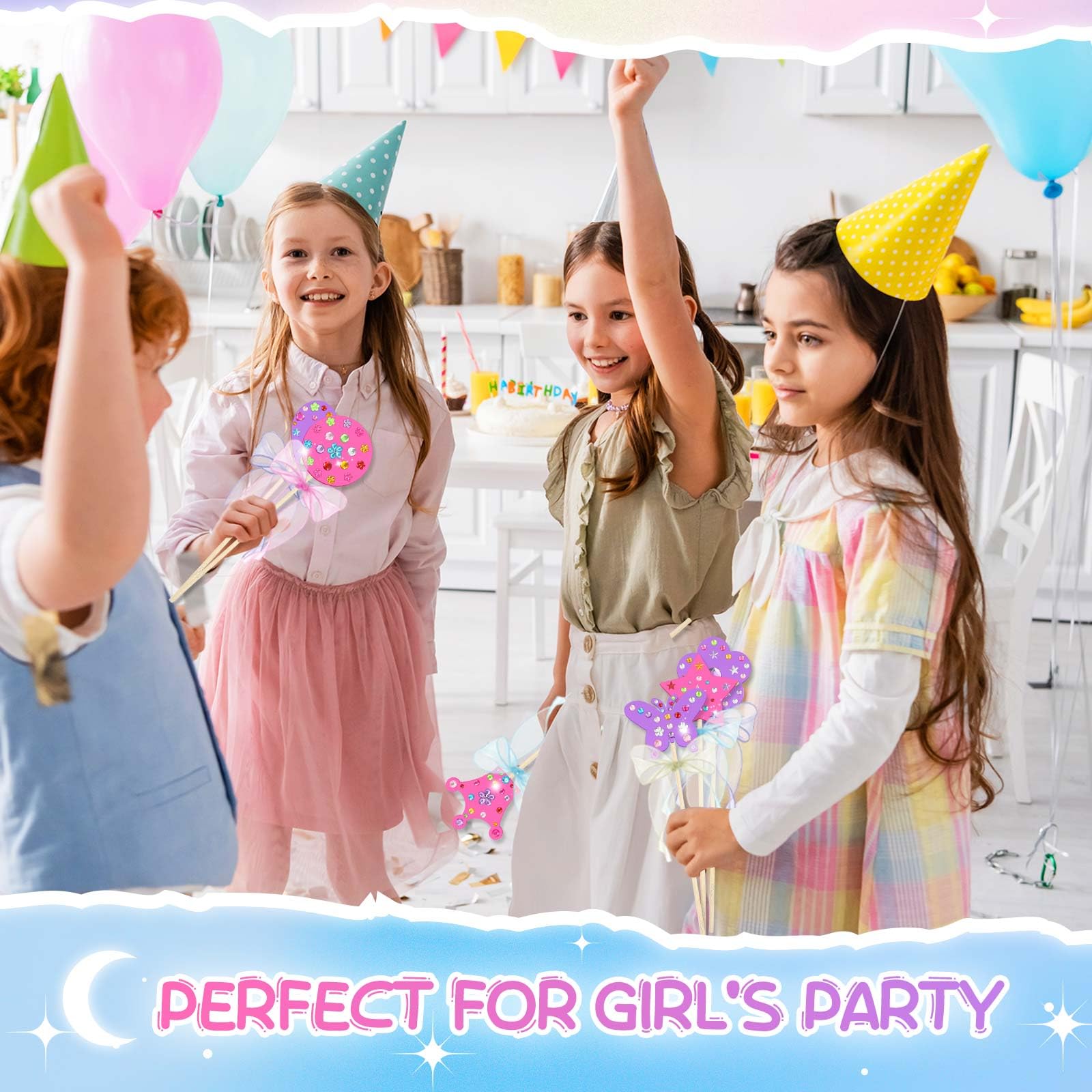 Juexica Il kit da 72 bacchette da principessa include 6 stili di accessori da principessa in legno non finiti, adesivi con gemme, nastri, per creare le tue bacchette per feste di compleanno per