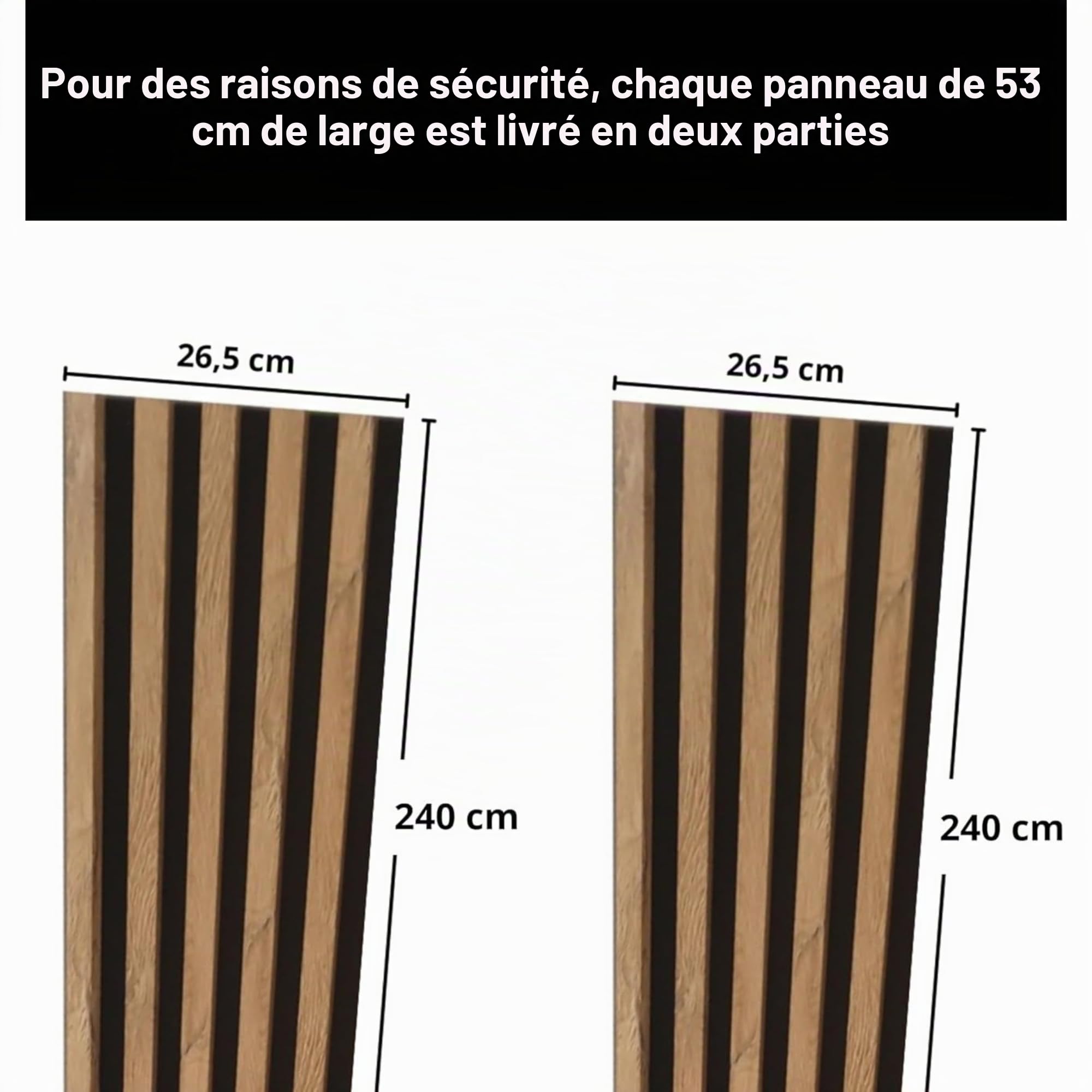 Chêne Sanremo Lamelles Acoustiques sur Feutre Noir 240x53 cm Panneaux Muraux Acoustiques Absorption Sonore et Décoration Murale élégante Panneaux Muraux en MDF