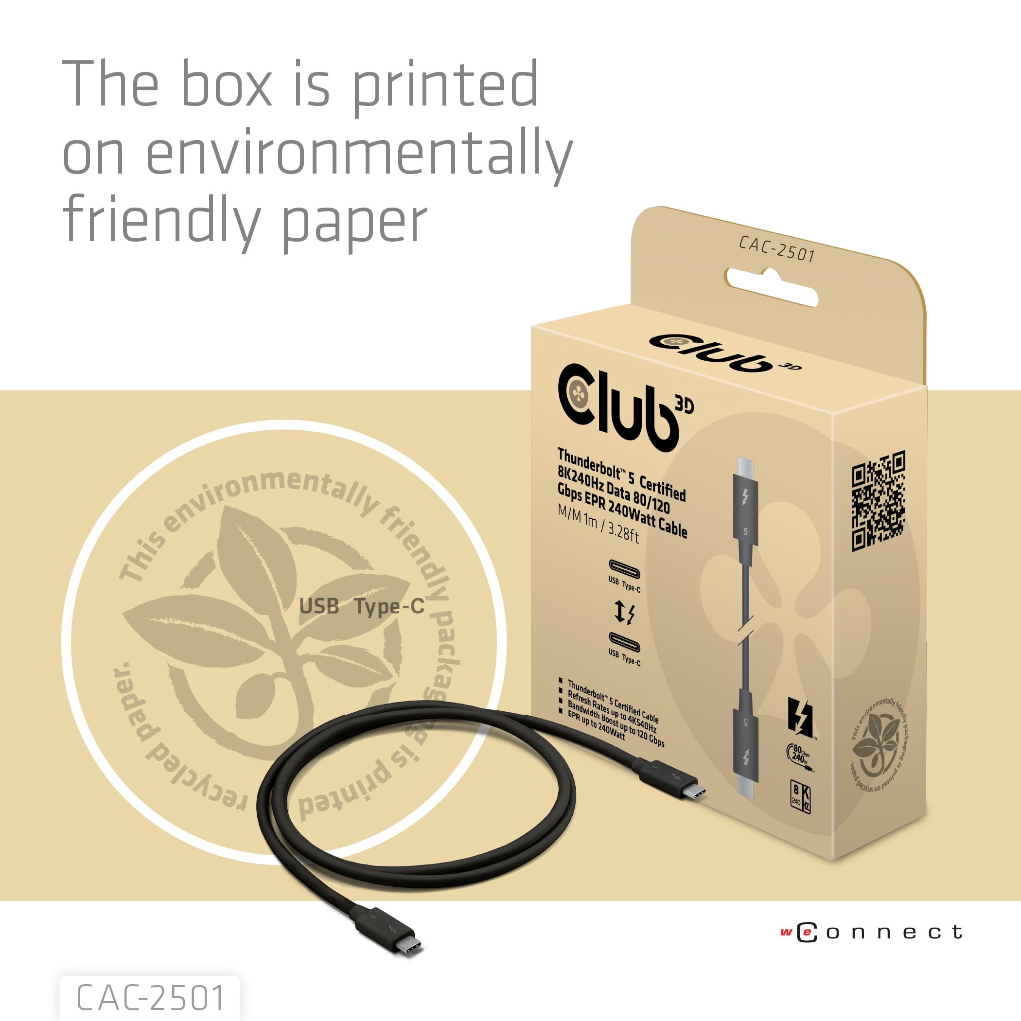 CABLE CLUB 3D THUNDERBOLT 5 CERTIFICADO 8K240HZ DATA 20GBPS PD 240W(48V/5A) EPR M/M 2M/6.56FT - miniatura 4