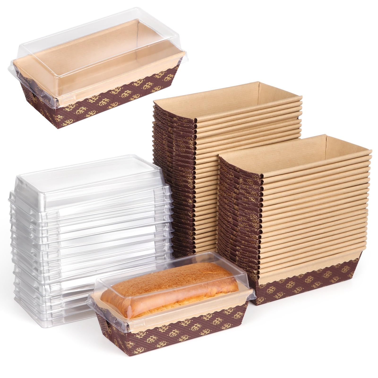 Confezione da 50 teglie di carta usa e getta con coperchio, 5,9 × 2,6 × 2 × 2 teglie per pane, torte e conservazione
