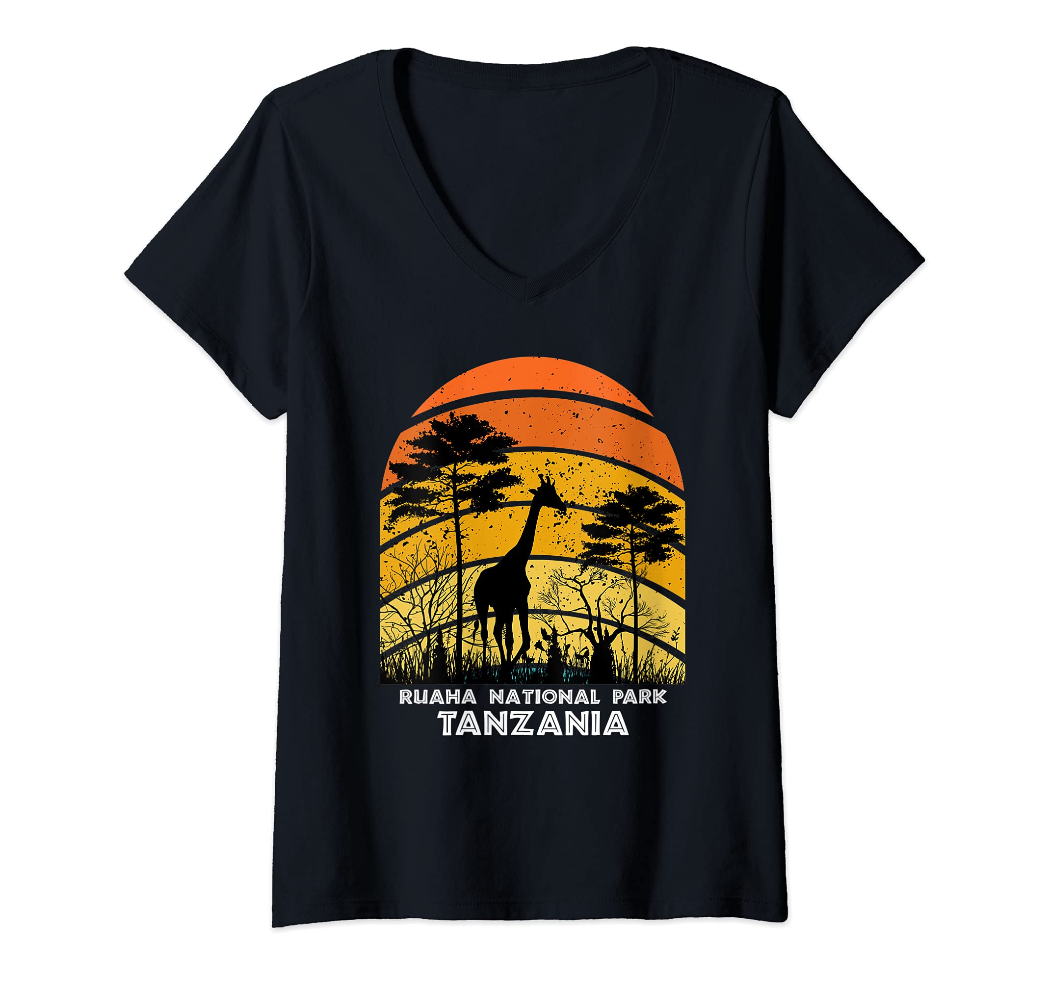 Womens Selous Game Reserve, Tanzania Africa Safari V-Neck T-Shirt, Black