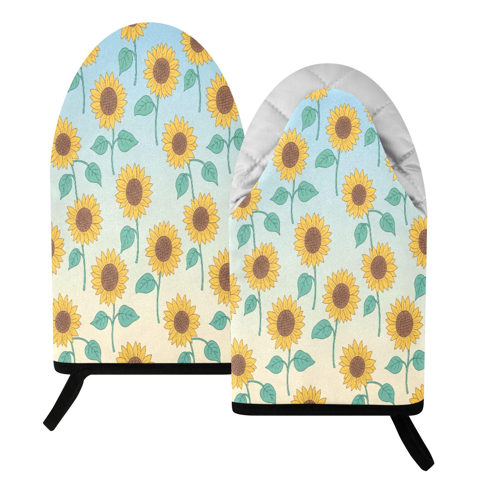 BURSTDDY Sunflower Oven Mitt,Heat Resistant Kitchen Mitts for Cooking
