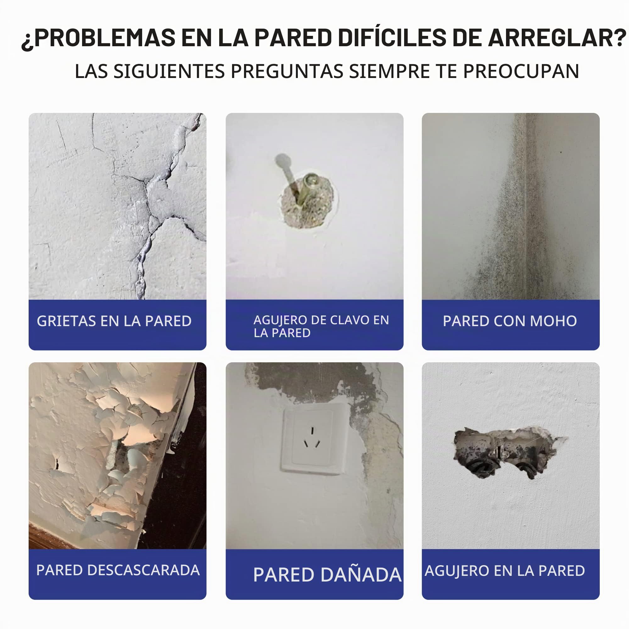 BONCART Spackle - Kit de reparación de pared, paquete de 3 agentes de reparación de pared con herramientas | Incluye raspador, papel de lija y parches de aluminio. Para grietas y agujeros de uñas.